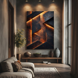Futuristische donkere oranje betonnen abstracte ku poster