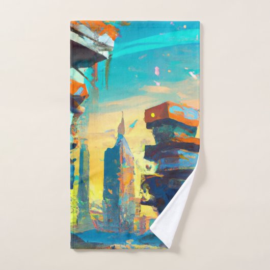 Futuristische dystopische stad, door AI gegenereer Bad Handdoek (Handdoek)