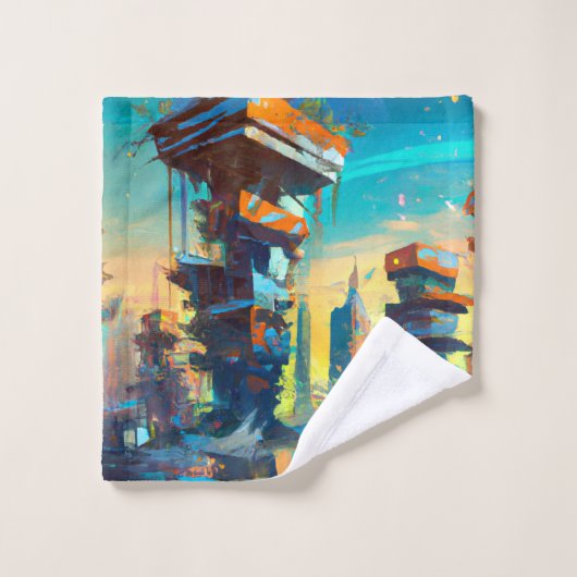 Futuristische dystopische stad, door AI gegenereer Bad Handdoek (Wasdoekje)