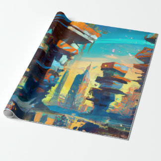 Futuristische dystopische stad, door AI gegenereer Cadeaupapier