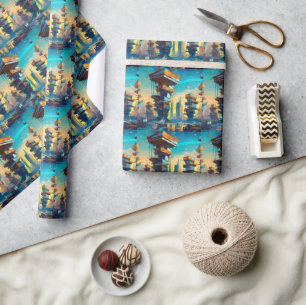 Futuristische dystopische stad, door AI gegenereer Cadeaupapier