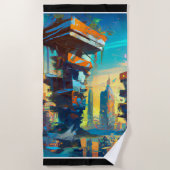 Futuristische dystopische stad, door AI gegenereer Strandlaken (Voorkant)