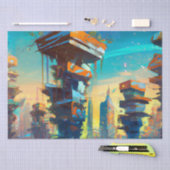 Futuristische dystopische stad, door AI gegenereer Tissuepapier (Craft)