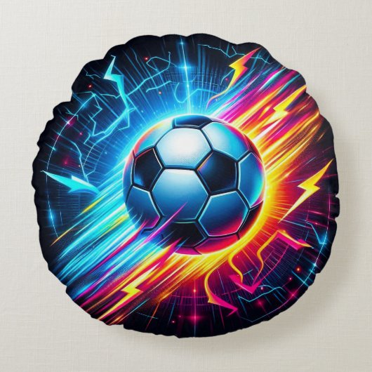 Futuristische Elektrische Voetbal Lightning Rond Kussen (Voorkant)