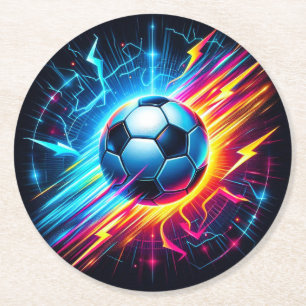 Futuristische Elektrische Voetbal Lightning Ronde Kartonnen Onderzetter
