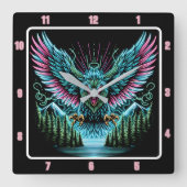 Futuristische Falcon Neon Illusie-effecten Vierkante Klok (Voorkant)