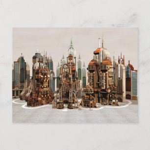 Futuristische Fantasie Stad Sci-Fi Silhouet Kunst Briefkaart