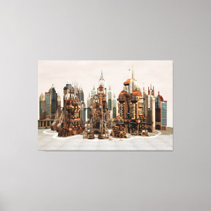 Futuristische Fantasie Stad Sci-Fi Silhouet Kunst Canvas Afdruk