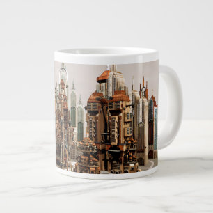 Futuristische Fantasie Stad Sci-Fi Silhouet Kunst Grote Koffiekop