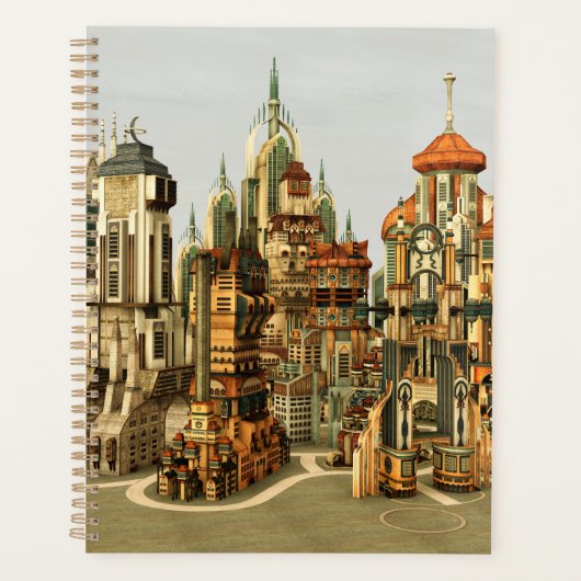 Futuristische Fantasie Stad Sci-Fi Silhouet Kunst Planner (Voorkant)