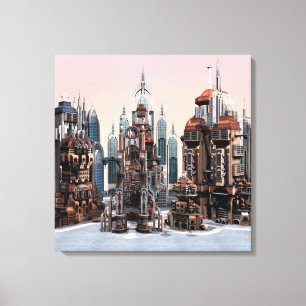 Futuristische Fantasie Stad Sci-Fi Silhouette Kuns Canvas Afdruk
