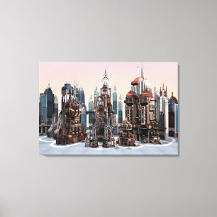 Futuristische Fantasie Stad Sci-Fi Silhouette Kuns Canvas Afdruk
