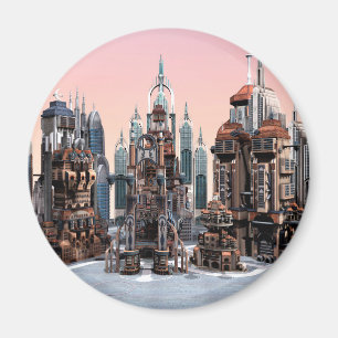 Futuristische Fantasie Stad Sci-Fi Silhouette Kuns Magneet
