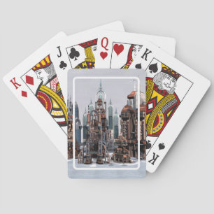 Futuristische Fantasie Stad Sci-Fi Silhouette Kuns Pokerkaarten