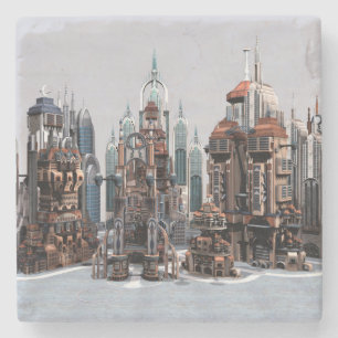 Futuristische Fantasie Stad Sci-Fi Silhouette Kuns Stenen Onderzetter
