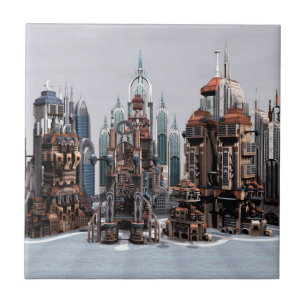 Futuristische Fantasie Stad Sci-Fi Silhouette Kuns Tegeltje