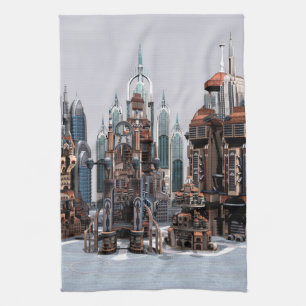 Futuristische Fantasie Stad Sci-Fi Silhouette Kuns Theedoek