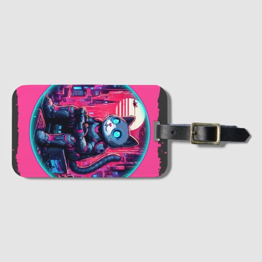 Futuristische Feline Tech Bagagelabel (Voorkant (horizontaal))