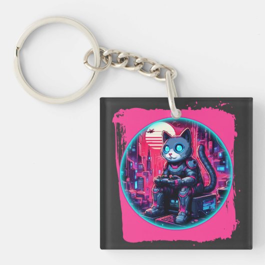 Futuristische Feline Tech Sleutelhanger (voorkant)