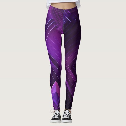 Futuristische Geometrische Legging in Paarse & Zwa (Voorkant)