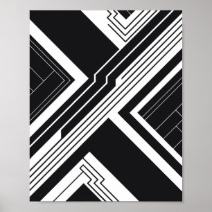 Futuristische geometrische lijnkunst in zwart en w poster