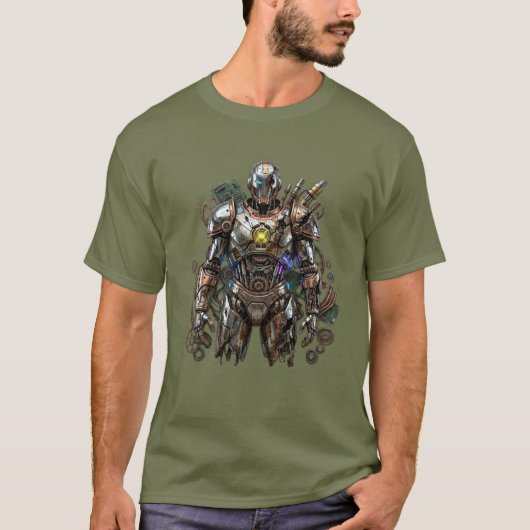 Futuristische Gepantserde Robot – T-shirt met Hoge (Voorkant)