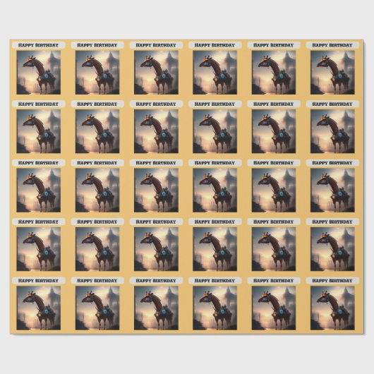 Futuristische Giraffe Robot, Verjaardag Cadeaupapier (Vlak)