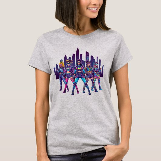 Futuristische Girl Gang – Retro Cyberpunk Vibes T-shirt (Voorkant)
