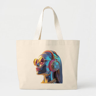 Futuristische Glam: Chrome Muse Grote Tote Bag