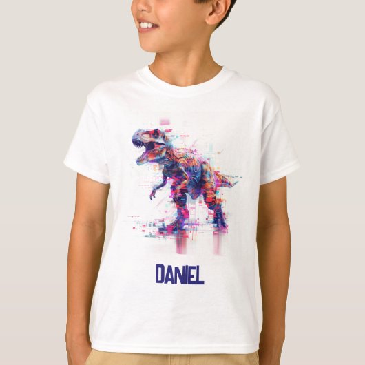 Futuristische Glitch T-Rex Dinosaurus met Kinder n T-shirt (Voorkant)