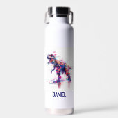 Futuristische Glitch T-Rex Dinosaurus met Kinder n Waterfles (Voorkant)