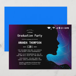 Futuristische Glow Virtual Graduparty Kaart