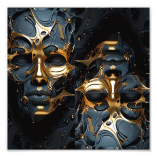 Futuristische gouden en zwarte Abstracte gezichtsk Foto Afdruk