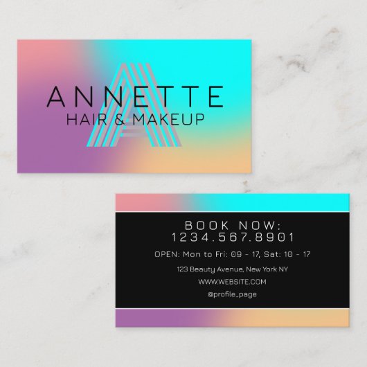 Futuristische gradiënt kleurrijk monogram visitekaartje (Voorkant / Achterkant)