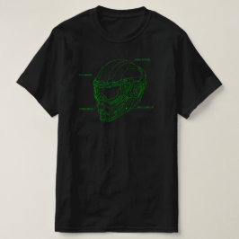 Futuristische groene draadframe cyberhelm blauwdru t-shirt