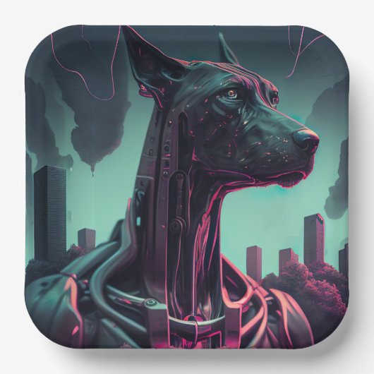 Futuristische Grote Deen De Robotische Vennootscha Papieren Bordje (Voorkant)