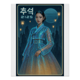 Futuristische Hanbok Chuseok – Koreaanse Sci-Fi ku Perfect Poster