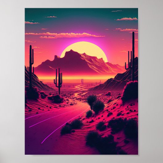Futuristische horizonten: een Synthwave Mountain S Poster (Voorkant)