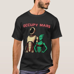 Futuristische humanoïde robot op een buitenaardse t-shirt