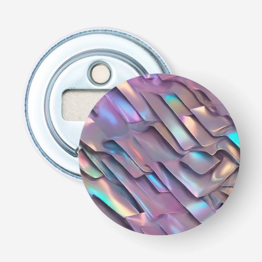 Futuristische iriserende/abstracte holografische button flesopener (Voorkant)