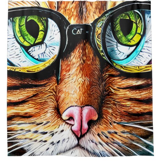 Futuristische kattenbril douchegordijn (Voorkant)