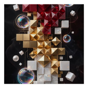 Futuristische Kerst Mosaïek Kolom 3D Perfect Poster