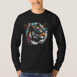 Futuristische kleurrijke graffiti tijger gezicht m t-shirt