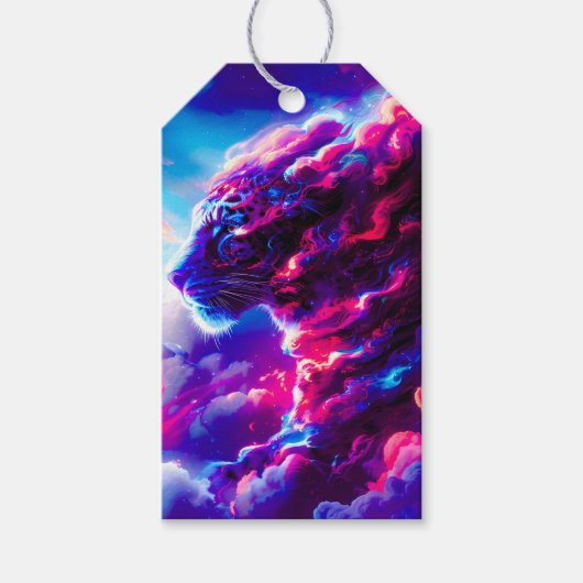 Futuristische Kosmische Neon Luipaard Cadeaulabel (Voorkant)