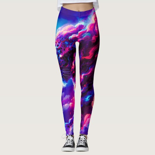 Futuristische Kosmische Neon Luipaard Leggings (Voorkant)