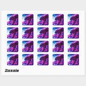 Futuristische Kosmische Neon Luipaard Vierkante Sticker (Vel)