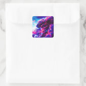 Futuristische Kosmische Neon Luipaard Vierkante Sticker (Tas)