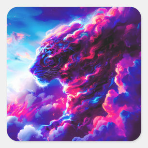Futuristische Kosmische Neon Luipaard Vierkante Sticker