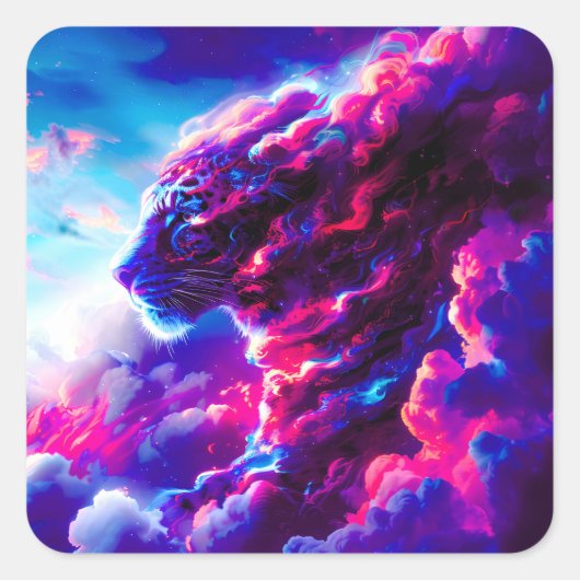 Futuristische Kosmische Neon Luipaard Vierkante Sticker (Voorkant)