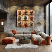 Futuristische krijgersmaskers in abstract graffiti poster